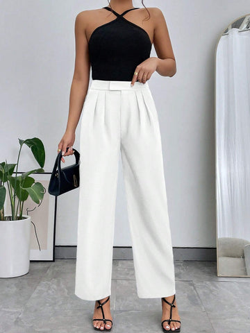 Priv� Solid Color Slant Pocket Trousers