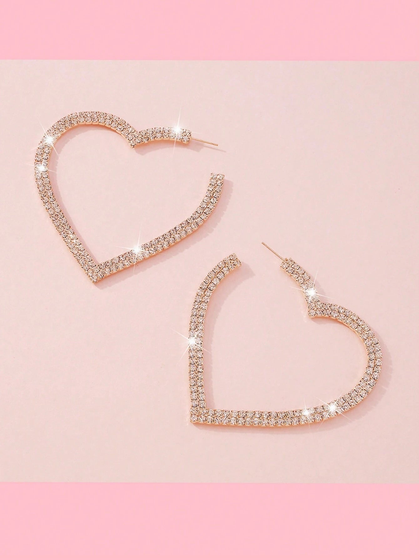 2pcs Copper Material Luxurious Heart Shaped Diamond Full Love Earrings