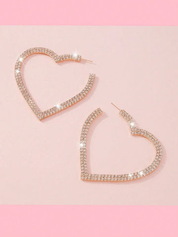 2pcs Copper Material Luxurious Heart Shaped Diamond Full Love Earrings