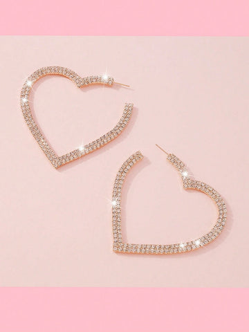 2pcs Copper Material Luxurious Heart Shaped Diamond Full Love Earrings