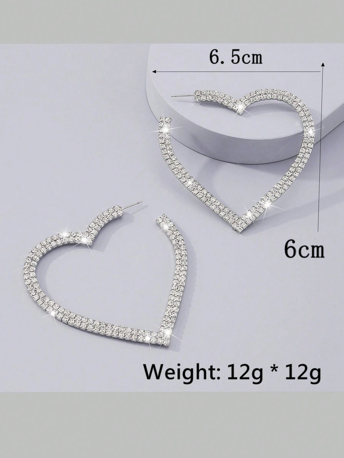 2pcs Copper Material Luxurious Heart Shaped Diamond Full Love Earrings