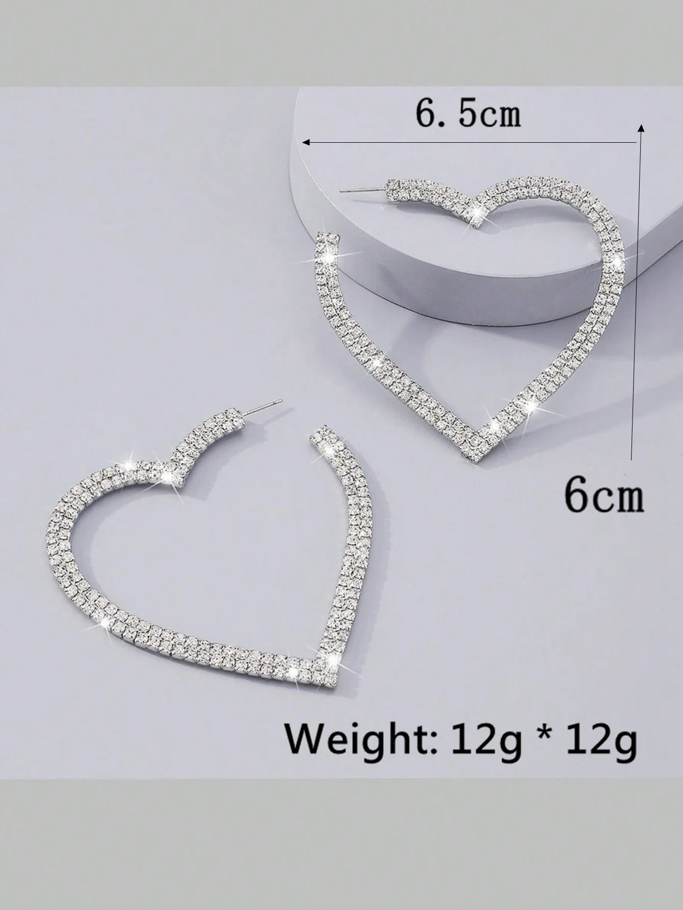 2pcs Copper Material Luxurious Heart Shaped Diamond Full Love Earrings
