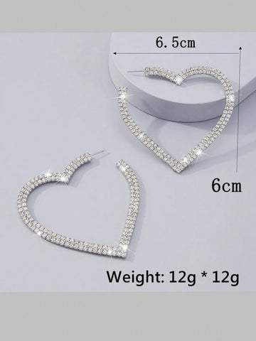 2pcs Copper Material Luxurious Heart Shaped Diamond Full Love Earrings