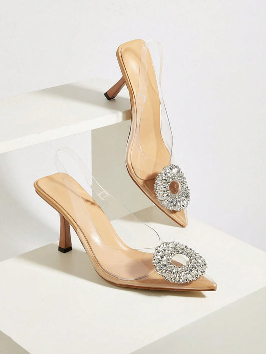 Wedding/Prom/Party/Vacation/Casual Elegant & Stylish Pointed Toe Transparent Rhinestone Buckle Strap Thin High Heels