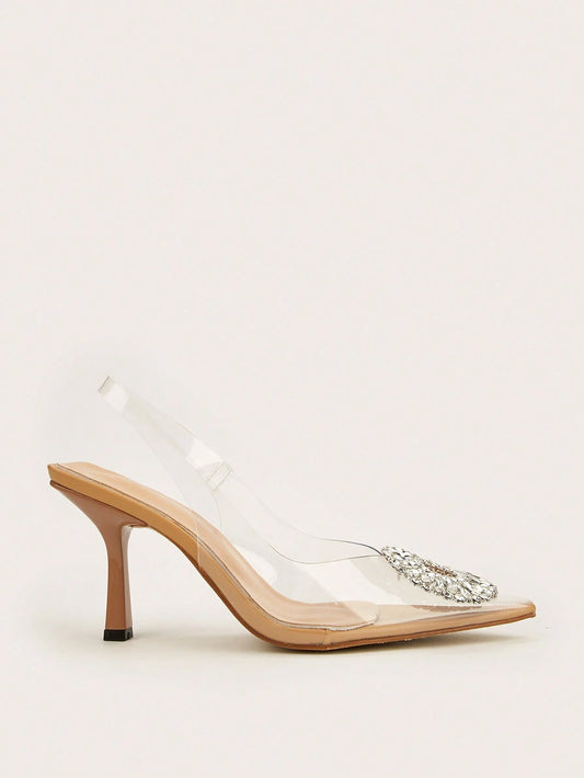 Wedding/Prom/Party/Vacation/Casual Elegant & Stylish Pointed Toe Transparent Rhinestone Buckle Strap Thin High Heels