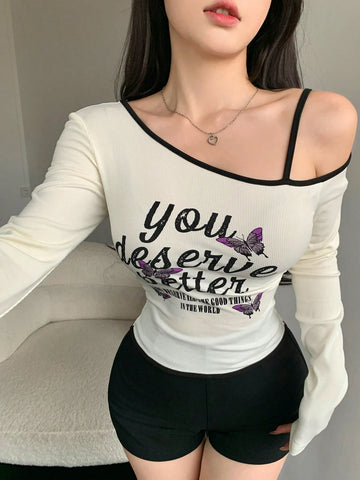 DAZY Butterfly Pattern Long Sleeve T-Shirt