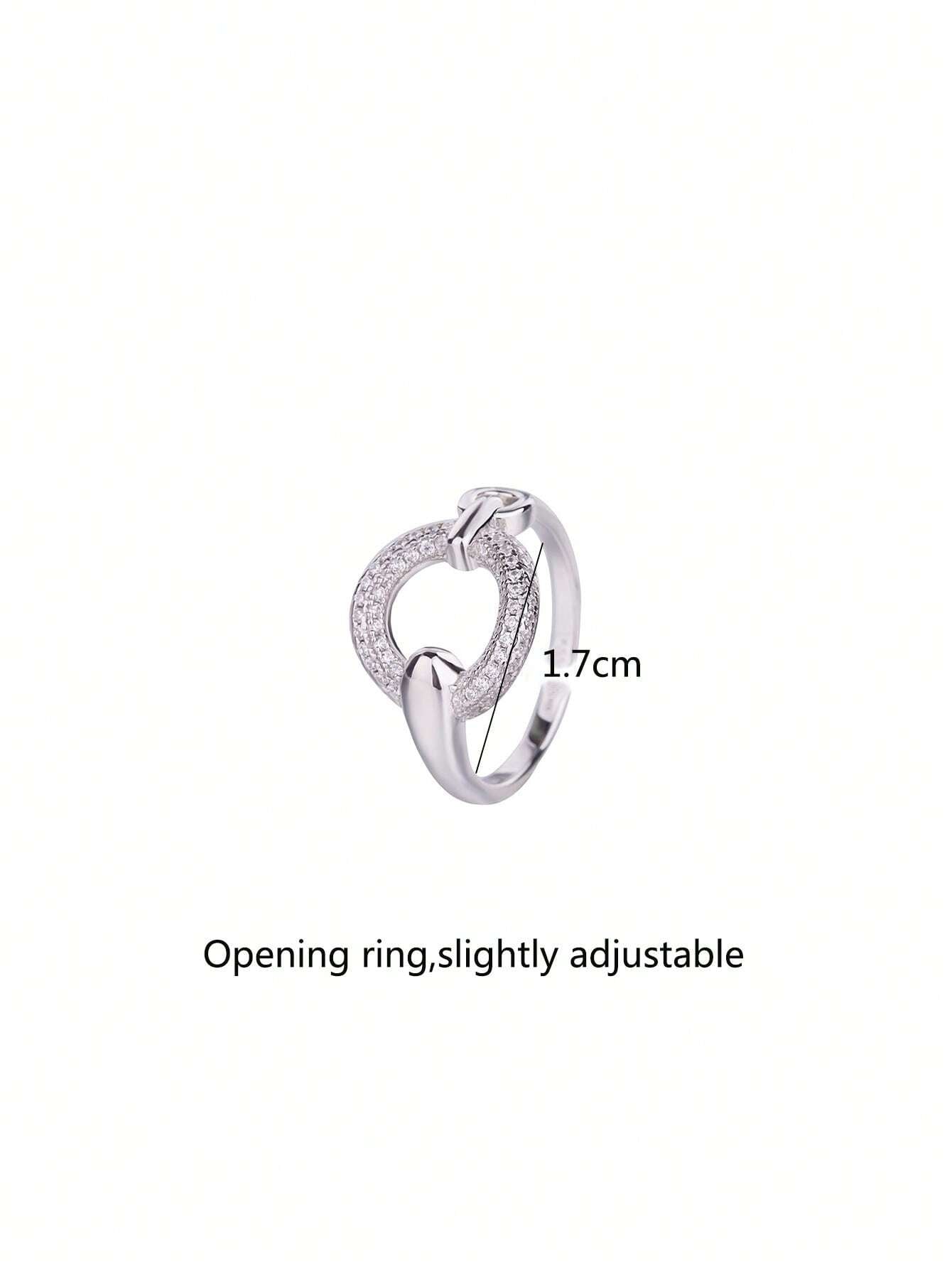 1pc Glamorous Stainless Steel Cubic Zirconia Circle Decor Cuff Ring