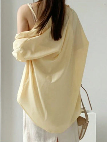 DAZY Ladies' Solid Color Long Sleeve Shirt And Camisole Top Two Piece Set