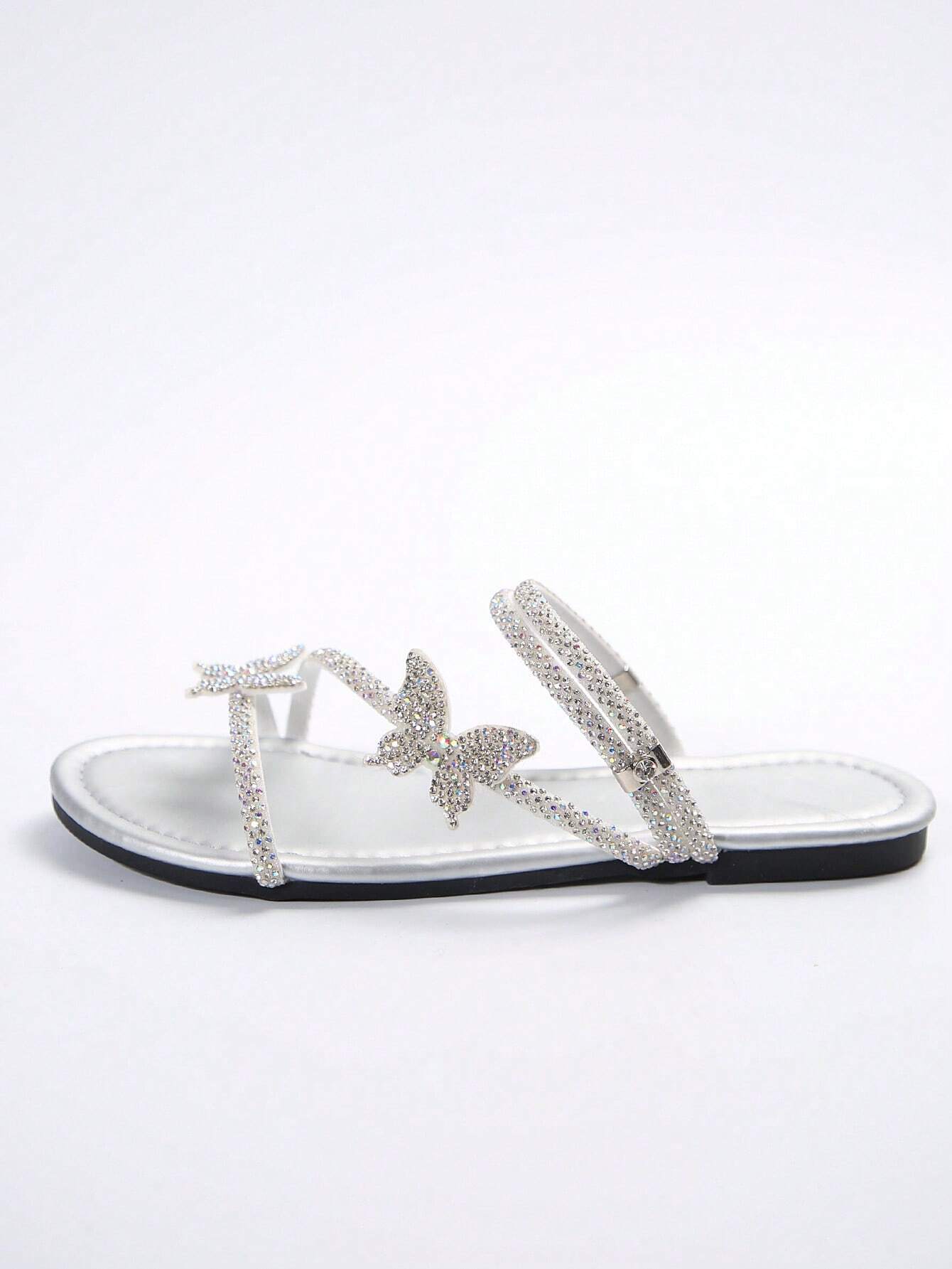 Rhinestone Bow & Multiple Straps Two Way Wear Women's Slippers