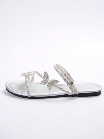 Rhinestone Bow & Multiple Straps Two Way Wear Women's Slippers