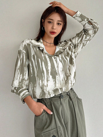 DAZY Brush Print Drop Shoulder Shirt
