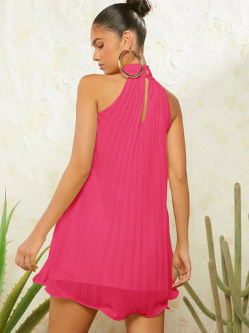 Haute Neck Tie Pleated Dress