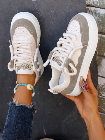 Fashionable Color-block White Sneakers