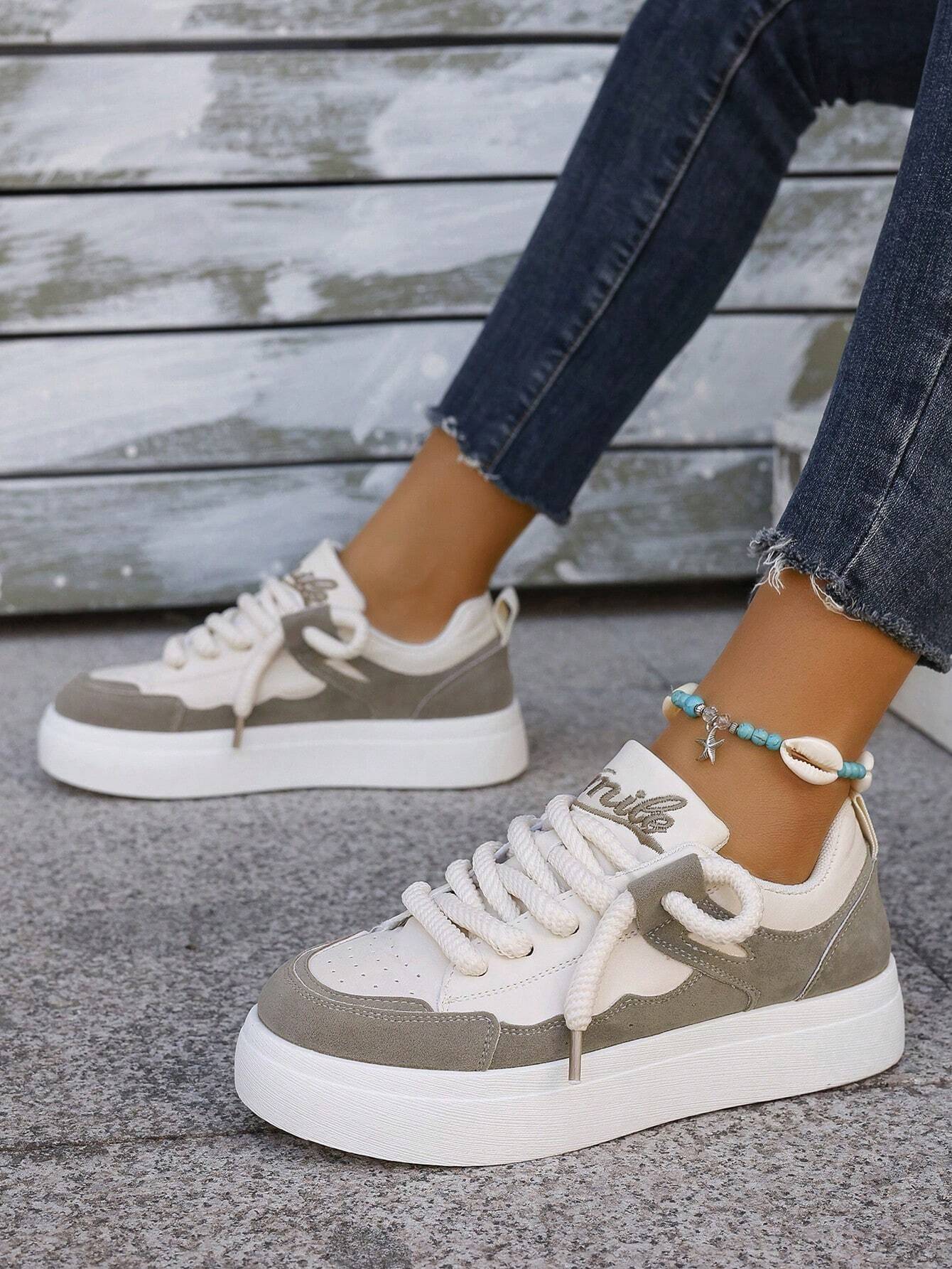 Fashionable Color-block White Sneakers