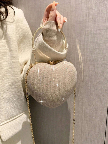 Glamorous Glitter Bling, Sequin, Luxury, Shiny Women's Heart Shaped Rhinestone Evening Clutch Bag