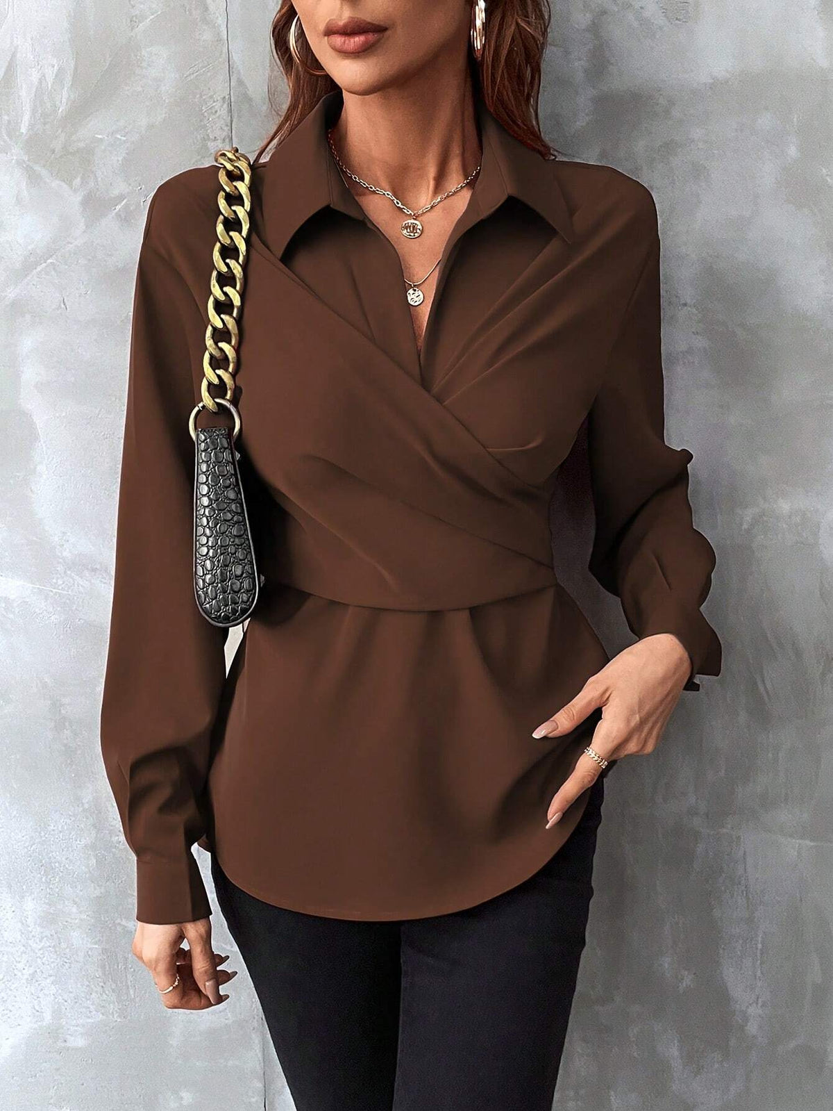 Clasi Cross Detail Long Sleeve Blouse