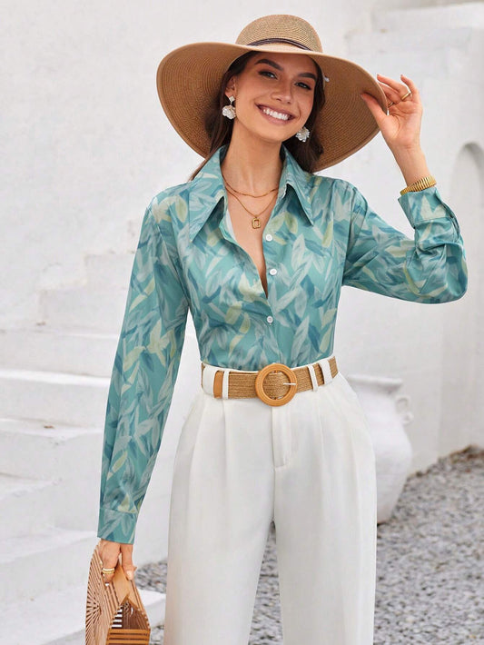 VCAY Ladies' Full Printed Long Sleeve Shirt