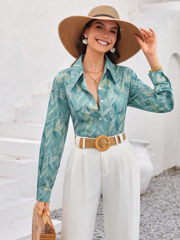 VCAY Ladies' Full Printed Long Sleeve Shirt