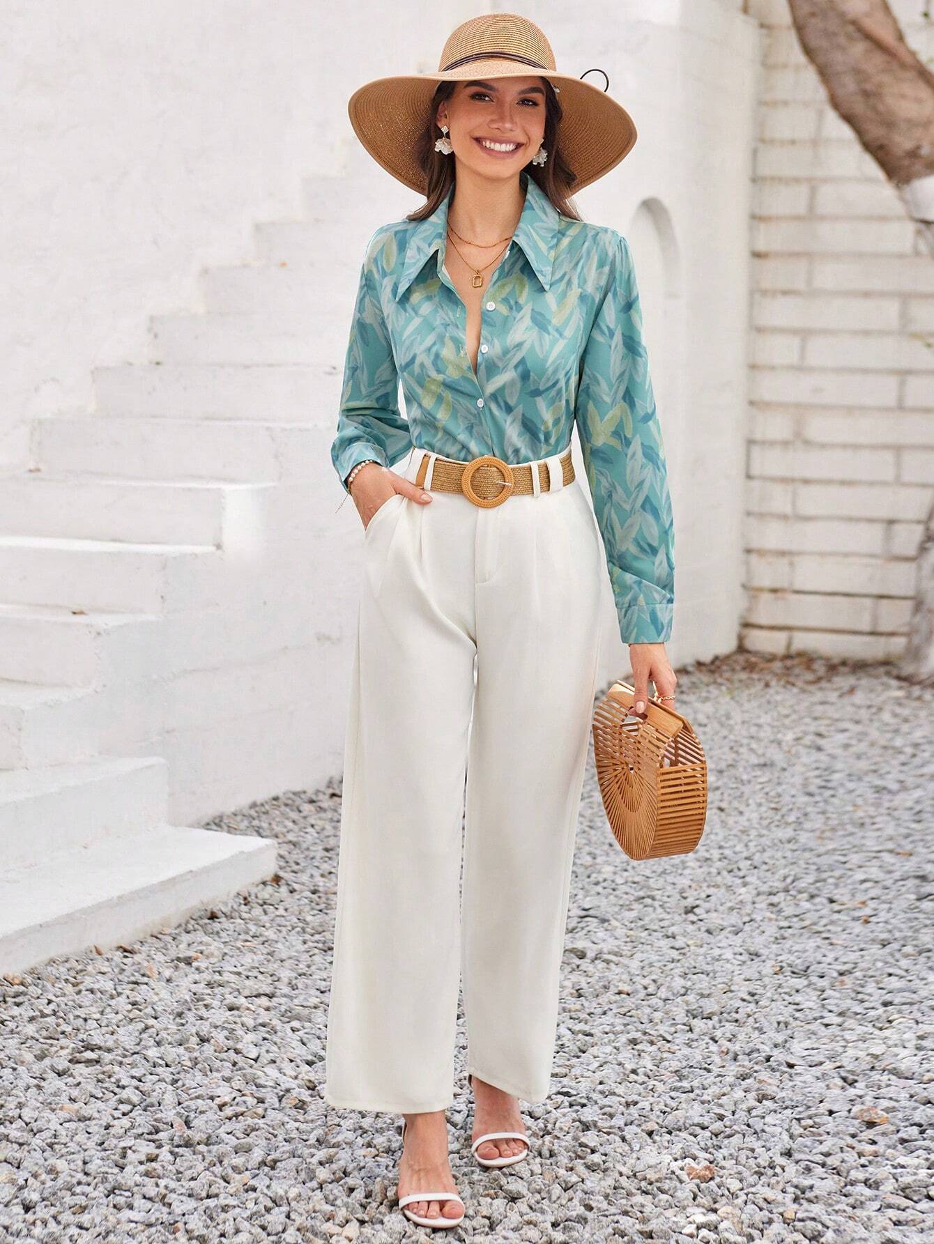 VCAY Ladies' Full Printed Long Sleeve Shirt