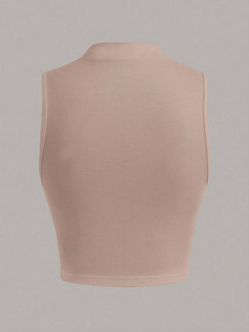 EZwear Stand Collar Pleated Sleeveless Top