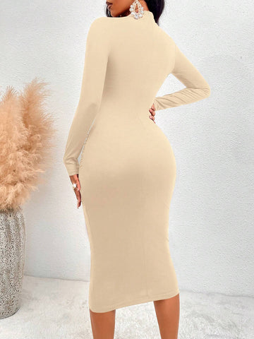 SOLERSUN Women's Solid Color Simple Casual Cut-Out Long Sleeve Dress