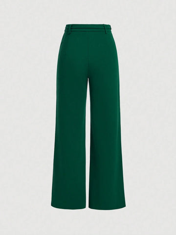 MOD Solid Belted Wide Leg Suit Pants