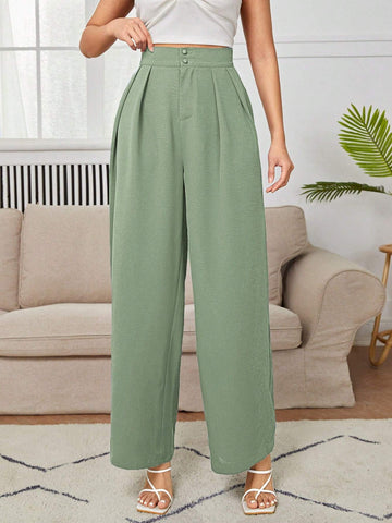 PETITE High Waist Plicated Wide Leg Black Dress Pants
