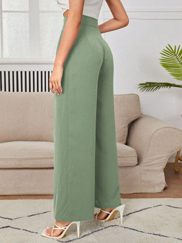 PETITE High Waist Plicated Wide Leg Black Dress Pants