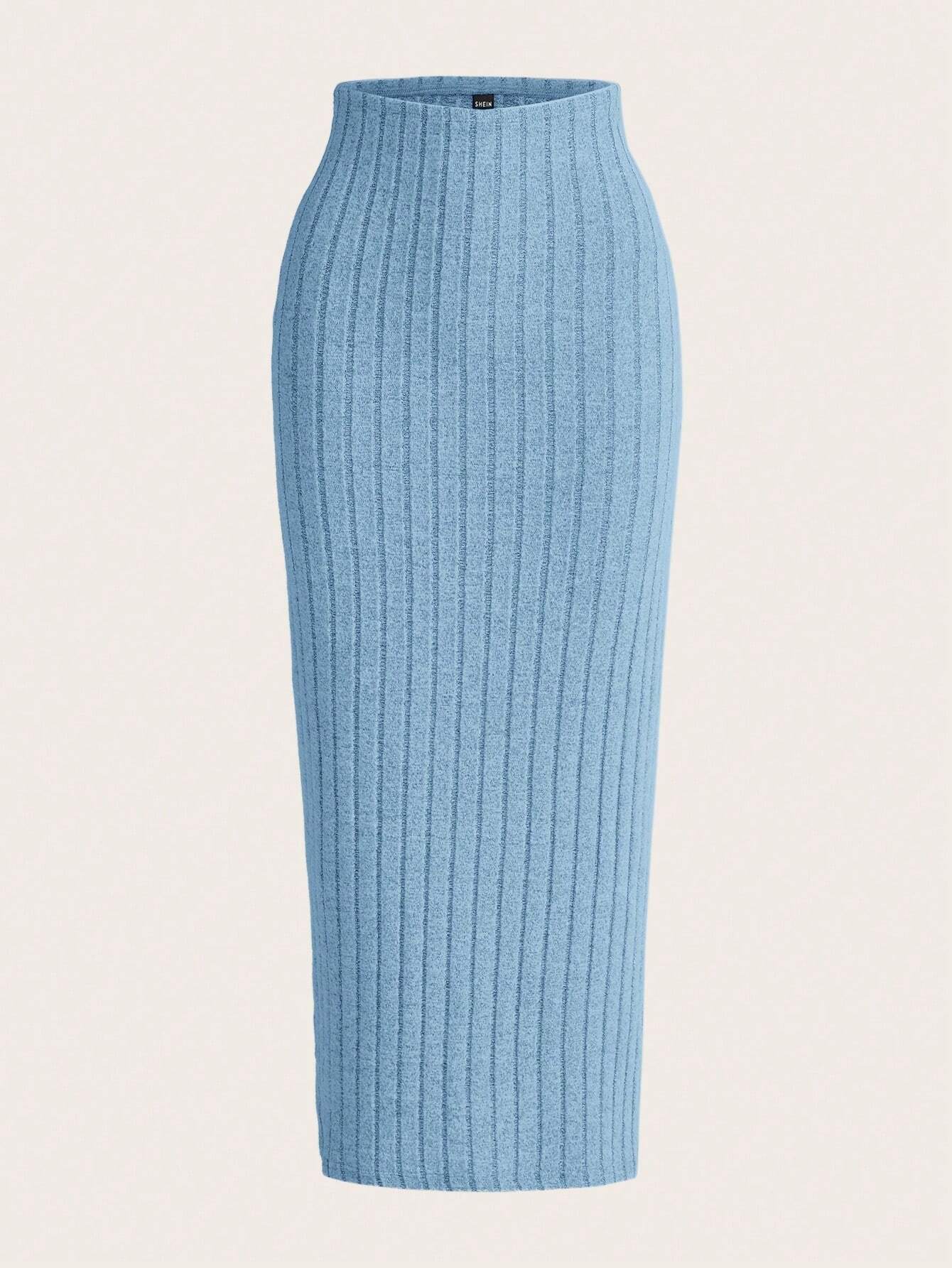 EZwear Solid Ribbed Knit Pencil Skirt