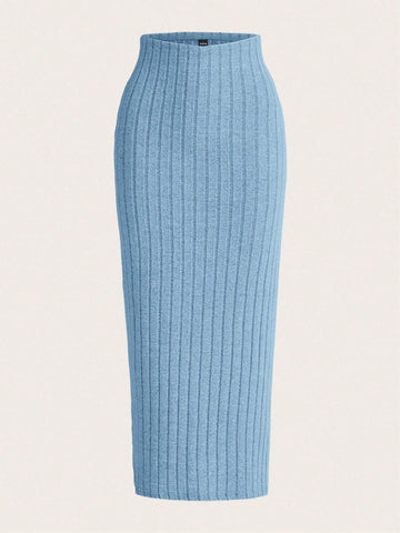 EZwear Solid Ribbed Knit Pencil Skirt