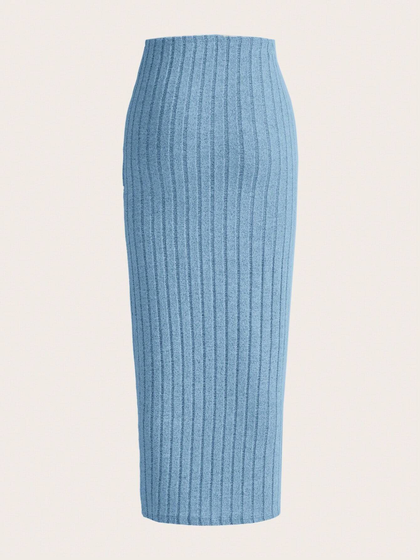 EZwear Solid Ribbed Knit Pencil Skirt