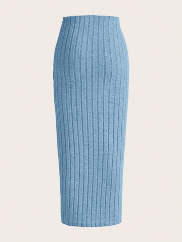EZwear Solid Ribbed Knit Pencil Skirt