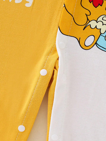 Baby Boy Cartoon Bear & Slogan Print Romper