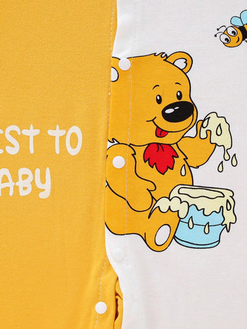 Baby Boy Cartoon Bear & Slogan Print Romper