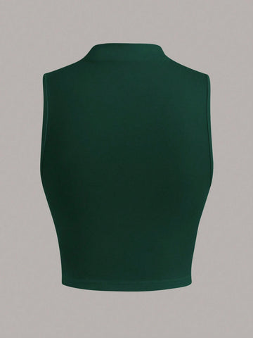 EZwear Stand Collar Pleated Sleeveless Top