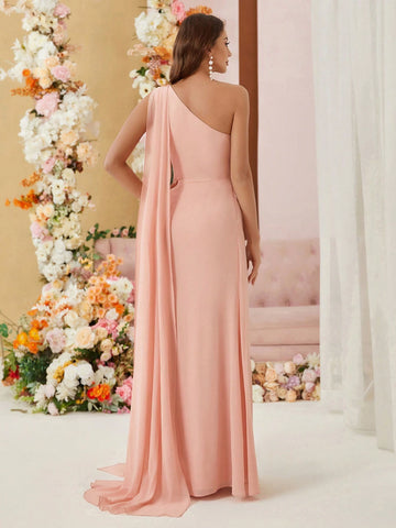 Belle Single Shoulder Chiffon Bridesmaid Dress With Draping Ruffles