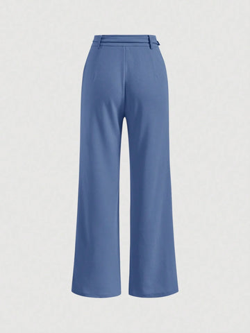 MOD Solid Belted Wide Leg Suit Pants