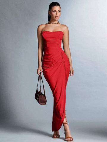 BAE High Slit Strapless Dress