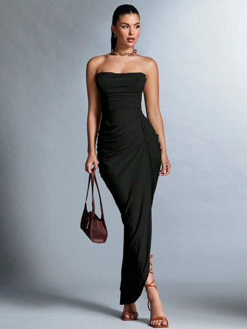 BAE High Slit Strapless Dress