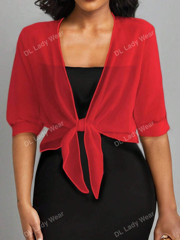 Women's Tie-Front Solid Color Chenille Cardigan