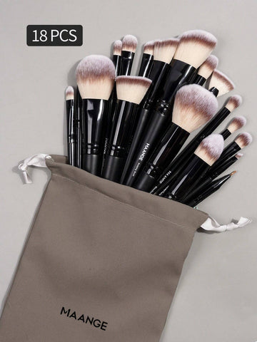 MAANGE MAANGE 18pcs Professional Makeup Brush Set With Cloth Bag&5pcs Triangle Powder Puff