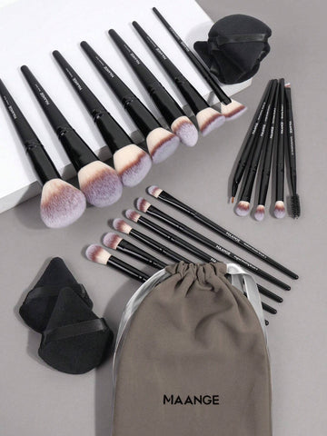 MAANGE MAANGE 18pcs Professional Makeup Brush Set With Cloth Bag&5pcs Triangle Powder Puff