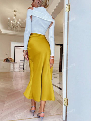 Sollinarry High Waist Solid Satin Skirt