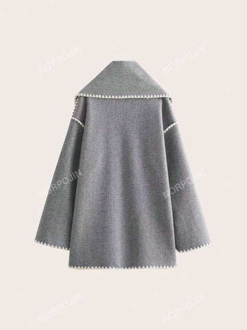 Woolen Coat Spliced With Scarf