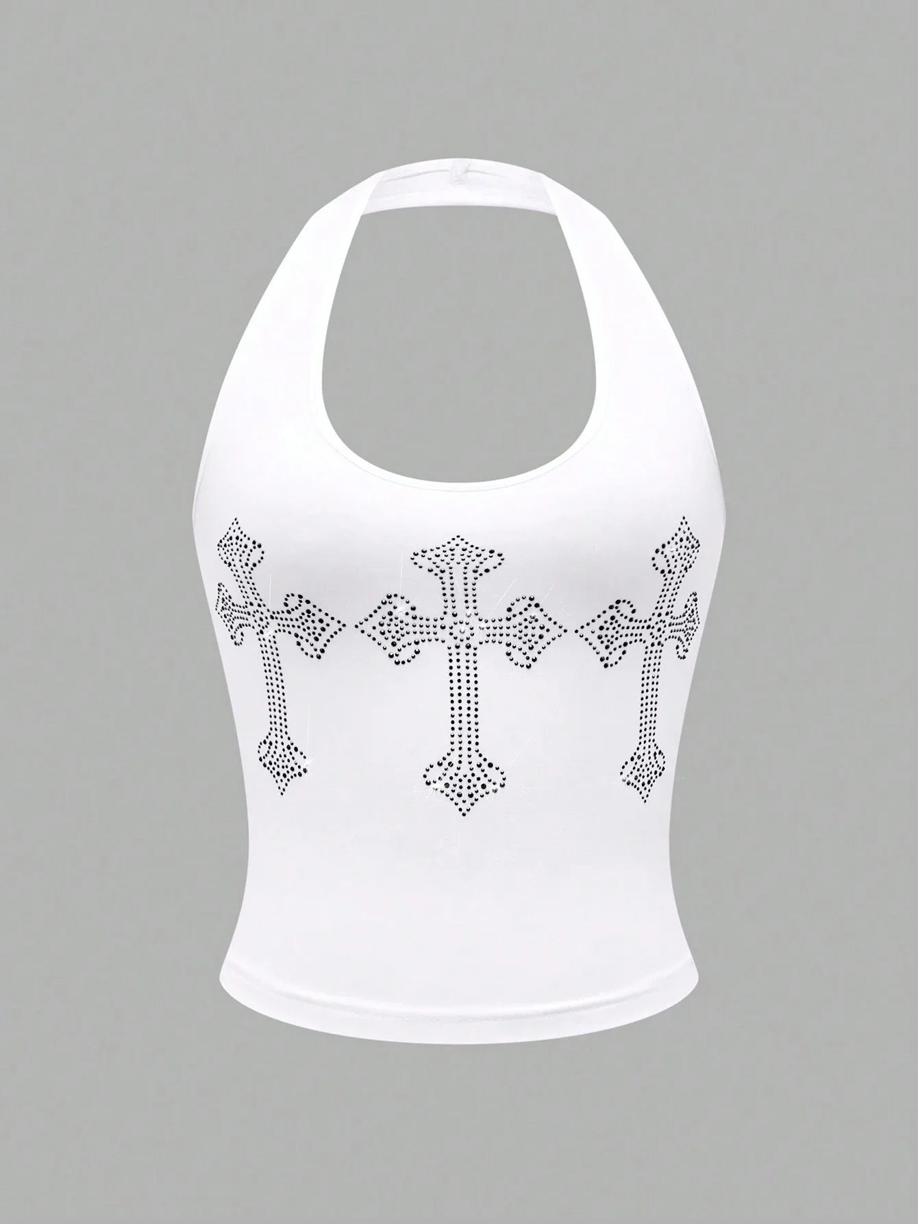 MOOSTA Women's Cross Rhinestone Detail Halter Neck Tank Top