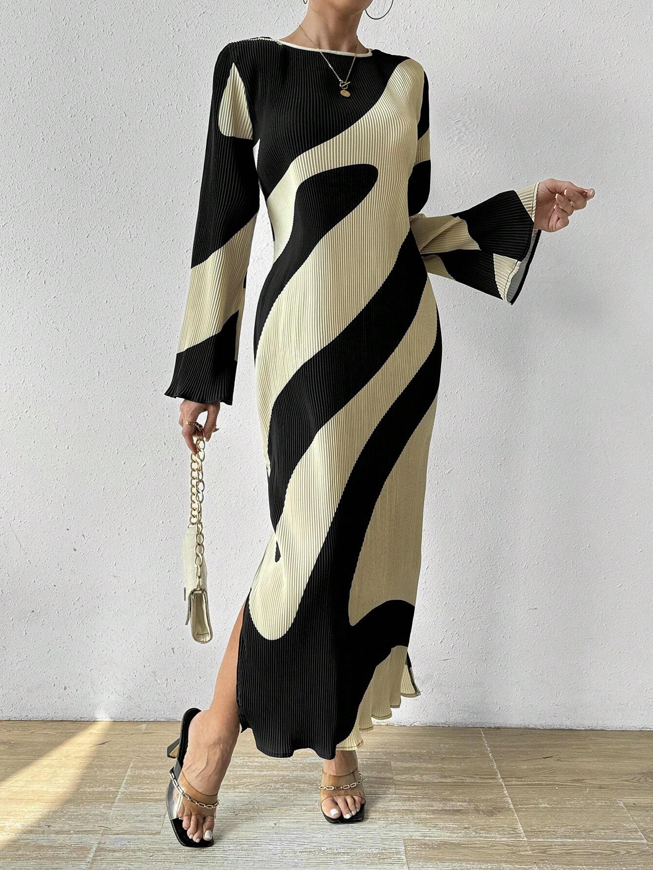Raffin�a Women's Pattern Printed Bell Sleeve Dress Maxi