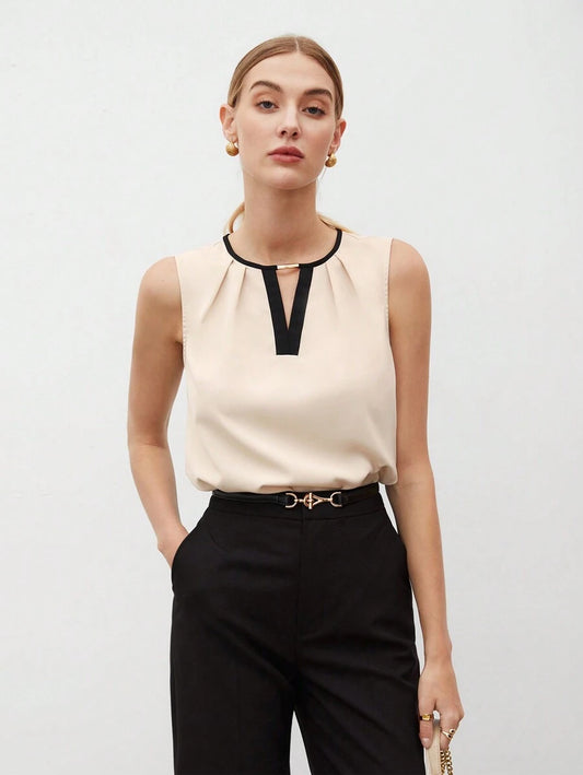 Women's Color Block Detail Pleated Hem Tank Top