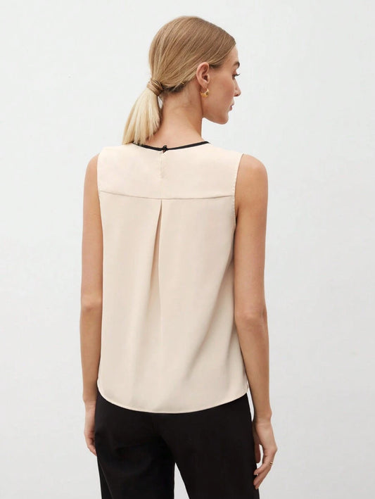 Women's Color Block Detail Pleated Hem Tank Top