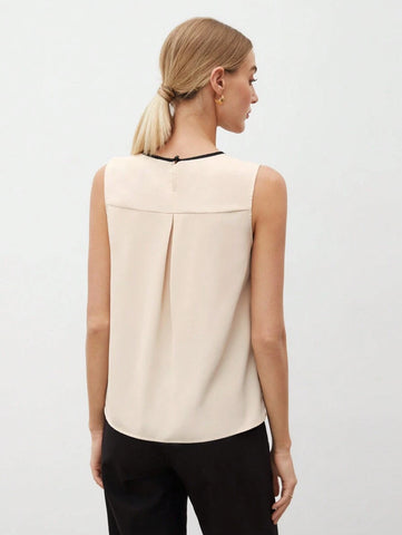 Women's Color Block Detail Pleated Hem Tank Top