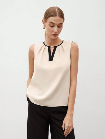 Women's Color Block Detail Pleated Hem Tank Top